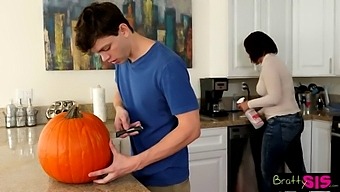 Stepdaughter Stumbles Upon Her Stepbrother Pleasuring Himself In The Pumpkin Patch