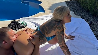 Beautiful Woman With A Sexy Hourglass Body And A Tattooed Ass Swimming In The Pool With Cum On Her Face.