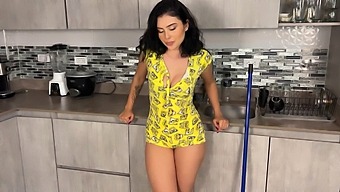 Trapped And Alone: A Solo Scene With A Colombian Beauty In The Kitchen Drawer.
