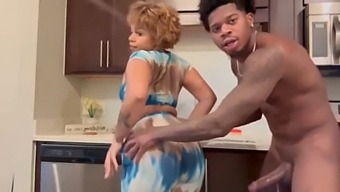 A Young Ebony Girl Gives A Blowjob And Gets Fucked In The Kitchen.